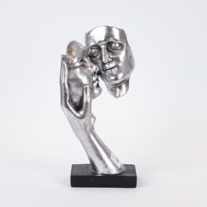 ДЕКОРАТИВНА СКУЛПТУРА ДВЕ ЛИЦА, ПОЛИРЕЗИН, СРЕБРИСТ И ЧЕРЕН, 13x8.5x26cm