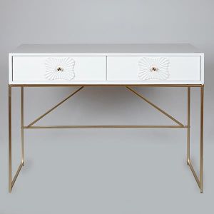КОНЗОЛА, ДЪРВЕНА, БЯЛА, 2 ЧЕКМЕДЖЕТА С ДИЗАЙН, 100x39x77см