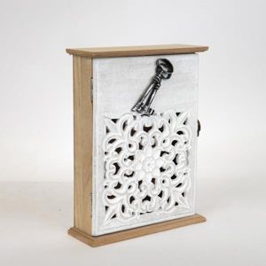 КУТИЯ ЗА КЛЮЧОВЕ С ДЪРВОРЕЗБА С МЕТАЛНИ ДЕТАЙЛИ, БЯЛО- НАТУРАЛНО, 20x6x26.5cm