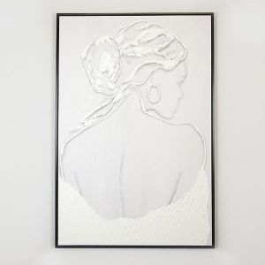 ПЛАТНО В РАМКА, ЖЕНСКА ФИГУРА, БЯЛО-СВЕТЛО СИВО, 82,6x122,6см