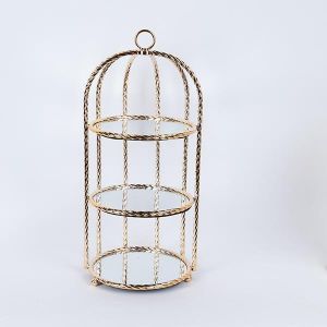 ПОСТАВКА ЗА ТОРТА, МЕТАЛНА С ОГЛЕДАЛО, ЗЛАТНА, 23x51см