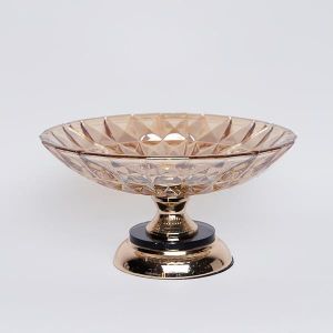 ПОСТАВКА ЗА ТОРТА, МЕТАЛНА СЪС СТЪКЛО, ЗЛАТНА, 29,5х16см
