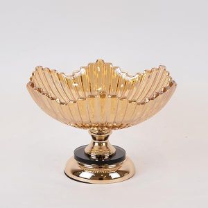 ПОСТАВКА ЗА ТОРТА, МЕТАЛНА СЪС СТЪКЛО, ЗЛАТНА, 29х18см