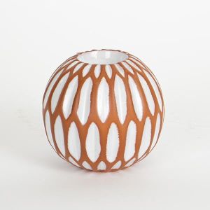 СВЕЩНИК ЗА ЧАЕН СВЕЩНИК, КЕРАМИКА, ТЕРАКОТА И БЯЛО, 1 ПОЗИЦИЯ, 10.9x10.9x9.9cm