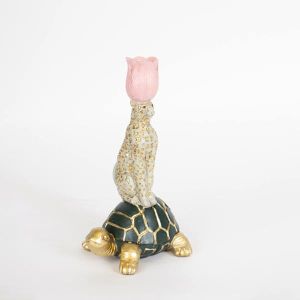 СВЕЩНИК КОСТЕНУРКА, ПОЛИРЕЗИН, ЗЕЛЕНО-СИВ, 1 ПОЗИЦИЯ, 15x26см
