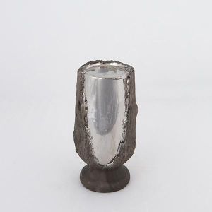 СВЕЩНИК, КЕРАМИЧЕН, КАФЯВ И СРЕБРИСТ, 10x10x20 см