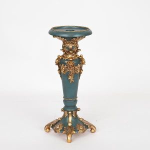 СВЕЩНИК, ПОЛИРЕЗИН, ЗЕЛЕНО-ЗЛАТИСТ, 10.5x10.5x27cm