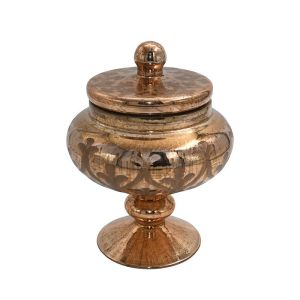 СТЪКЛЕНА ДЕКОРАТИВНА БОНБОНИЕРА FL28022 МЕДЕН ЦВЯТ 17X16CM