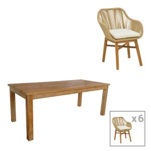 Трапезен комплект Kalie-Wooly 7 бр в натурален бежов нюанс 220x90x75см