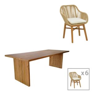 Трапезен комплект Kalie-Zibra 7бр в натурален бежов нюанс 220x100x75см