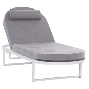 ШЕЗЛОНГ MALLOW HM10715.01 БЯЛ АЛУМИНИЙ И СИВА ВЪЗГЛАВНИЦА 198x71x40,5-103Hcm.