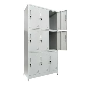 ШКАФ МЕТАЛНО С КРАКА MALMOE HM21105 9 ШКАФЧЕТА С КЛЮЧ БРАВИ В СВЕТЛО СИВО 90x40x195Hcm.