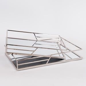 S/2 ПОДНОС, МЕТАЛЕН, С ОГЛЕДАЛО, СРЕБРИСТА L:D35x25x5, S:D30.5x20.5x5cm