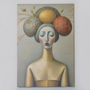 КАРТИНА ЛИЦЕ НА ГЕЙША, ЗЛАТИСТО-ЧЕРВЕНО-СИВО, 40x60cm