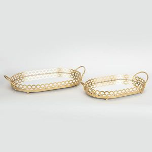 ПОДНОС ОВАЛНА, МЕТАЛНА, ЗЛАТНА, КОМПЛЕКТ 2БР, 56.5x31x10, 47.5x25x10cm