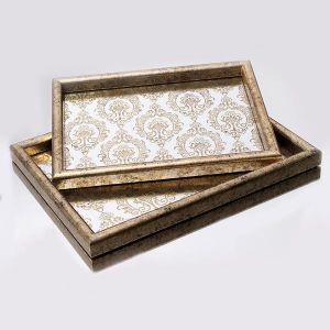 ПОДНОС, PS, С ОГЛЕДАЛО, ЗЛАТО, КОМПЛЕКТ 2БР, L:40x30x2.8, S:35x28x2.8cm