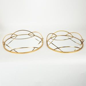 ПОДНОС, МЕТАЛЕН, С ОГЛЕДАЛО, ЗЛАТЕН, КОМПЛЕКТ 2БР, L:35x5.5, S:31.5x5.5cm