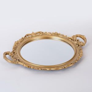 ПОДНОС, С ОГЛЕДАЛО, ПЛАСТМАСА, ЗЛАТО, 40х33см