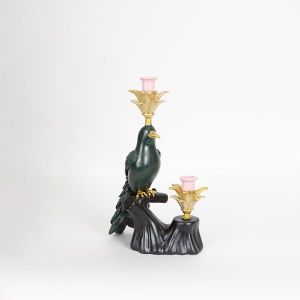 СВЕЩНИК ПТИЦА, ПОЛИЗЕРИН, ЧЕРЕН, ЗЕЛЕН, РОЗОВ, 1 ПОЗИЦИЯ, 24.5x14x38.5cm