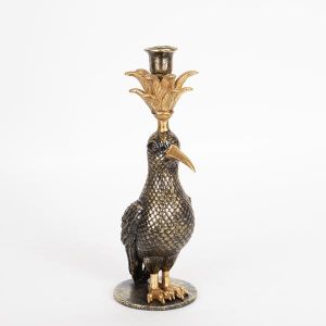 СВЕЩНИК ПТИЦА, ПОЛИЗЕРИН, ЧЕРНО-ЗЛАТИСТ, 1 ПОЗИЦИЯ, 15.5x11x32.5cm