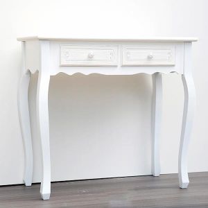 КОНЗОЛА, ДЪРВЕНА, БЯЛА, 2 ЧЕКМЕДЖЕТА С ДИЗАЙН, 80x40x75см