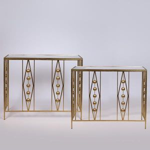 КОНЗОЛА, МЕТАЛ, ЗЛАТЕН ЦВЯТ, СТЪКЛЕН ПЛОТ, 100x30x80cm, 90x27x75cm