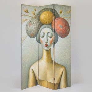 СГЪВАЕМ ПАРАВАН, ПРОФИЛ НА ГЕЙША, ЗЕЛЕНО-ЗЛАТИСТ-БЕЖОВ, 120x2,5x180см