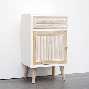 ШКАФ, ДЪРВЕН, БЯЛ И КАФЯВ, 1 ЧЕКМЕДЖЕ, 1 ВРАТА, 40x31,5 x66,5cm