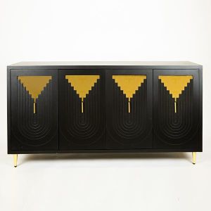 ШКАФ,ДЪРВЕН, ЧЕРЕН, 4 ВРАТИ, ЗЛАТИСТИ МЕТАЛНИ КРАКА, 152x40x80cm