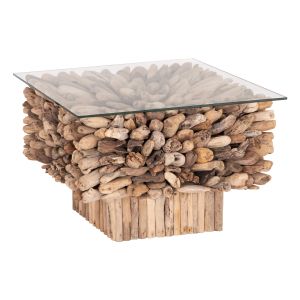 КВАДРАТНА ХОЛНА МАСА SPARROW HM9961 DRIFTWOOD NATURALLY --СТЪКЛО 75x75x51см.