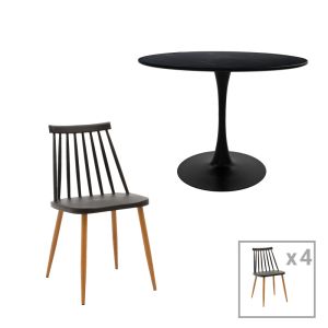 КОМПЛЕКТ ТРАПЕЗАРНА МАСА AURORA-BALOU I ОТ 5 БР., PP-MDF, ЧЕРНО-ЕСТЕСТВЕН ЦВЯТ, D120X75СМ