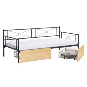 РАЗТЕГАТЕЛЕН ДИВАН БЪРНИ HM21120.02 С МЕТАЛНА РАМКА В ЧЕРНО И ЧЕКМЕДЖЕТА СОНАМА - ЗА МАТРАК 190X90СМ.