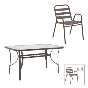 ТРАПЕЗНА МАСА ENSURE-SUSSIE 5 БР. МЕТАЛ В КАФЯВ НЮАНС 140X80X70СМ
