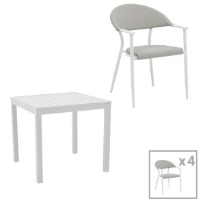 ТРАПЕЗНА МАСА KLITON - PINO КОМПЛЕКТ ОТ 5 ЧАСТИ АЛУМИНИЙ В БЯЛО 80X80X74СМ