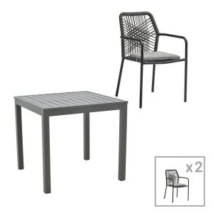 ТРАПЕЗНА МАСА KLITON-KHERSON КОМПЛЕКТ ОТ 3 ЧАСТИ АЛУМИНИЙ И АНТРАЦИТ 80X80X74СМ
