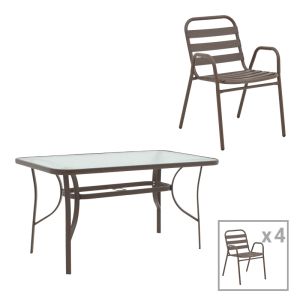 ТРАПЕЗНА МАСА SUSSIE-ENSURE 5 БР. МЕТАЛ-СТЪКЛО В КАФЯВ ЦВЯТ 120X70X70СМ