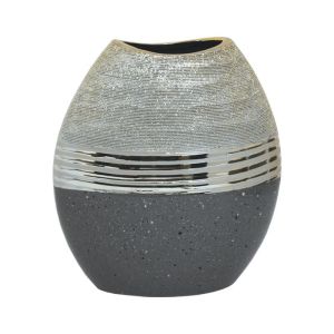 КЕРАМИЧНА ВАЗА &quot;МРАМОР&quot; СИВО-ЗЛАТИСТА 22.2*11.8*25
