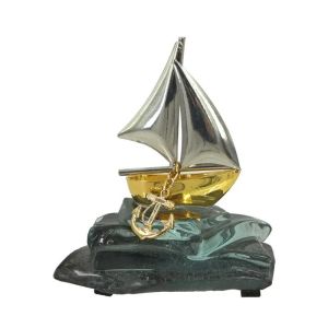 ДЕКОРАТИВНА ФИГУРА ЛОДКА С МЕТАЛИК КОТВА - 12x10.5см
