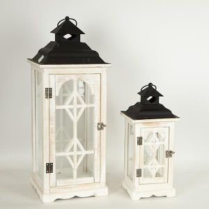 S/2 ДЪРВЕНИ ФЕНЕРА, БЕЛИ 24X24X62СМ/17X17X40СМ