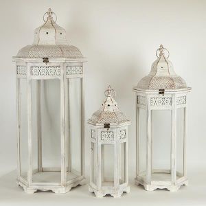 S/3 ДЪРВЕНИ ФЕНЕРА, БЕЛИ, МЕТАЛНИ, 37.5X32X91/29.5X25.5X72/21.5X18.5X53СМ