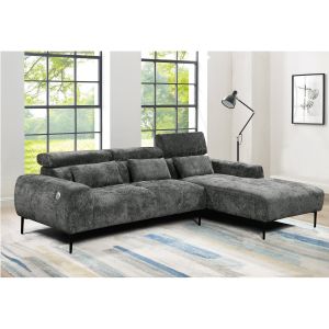 ДИВАН ЗА ХОЛ ELORA ЛЯВ ЪГЛОВ, С ОБЛЕГАЛКИ ЗА ГЛАВА, СИВ ПЛАТ