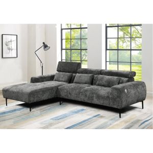 ЪГЛОВ ДИВАН ЗА ХОЛ ELORA, ДЕСЕН, С ОБЛЕГАЛКИ ЗА ГЛАВА, СИВ ПЛАТ