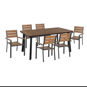 ГРАДИНСКИ КОМПЛЕКТ TABER HM21198 МАСА И 6 ТРАПЕЗАРНИ СТОЛА - АЛУМИНИЙ И ПОЛИДЪРВОД - ЦВЯТ АНТРАЦИТ