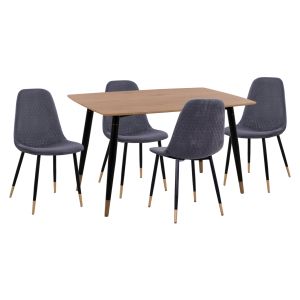 КОМПЛЕКТ ЗА ТРАПЕЗАРИЯ 5 ЧАСТА ALIZA HM11196.01 MDF ПЛОТ - КАДИФЕ В СИВО И МЕТАЛ В ЧЕРНО