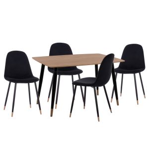 КОМПЛЕКТ ЗА ТРАПЕЗАРИЯ 5 ЧАСТА ALIZA HM11196.09 MDF ПЛОТ - КАДИФЕ И МЕТАЛ В ЧЕРНО