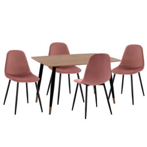 КОМПЛЕКТ ЗА ТРАПЕЗАРИЯ 5 ЧАСТА ALIZA HM21201 MDF ПЛОТ - КАДИФЕ В ПРАШНО РОЗОВО И МЕТАЛ В ЧЕРНО