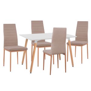 КОМПЛЕКТ МАСА И СТОЛОВЕ ОТ 5 ЧАСТИ МИНИМАЛ HM11767 БЯЛ MDF ПЛОТ - БЕЖОВ ПЛАТ СТОЛОВЕ