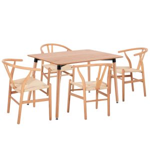 КОМПЛЕКТ МАСИ И СТОЛОВЕ 5 ЧАСТИ BRAVE HM21182 MDF ПЛОТ - БУКОВА ДЪРВЕСИНА И ХАРТИЕНО ВЪЖЕ В ЕСТЕСТВЕН ЦВЯТ