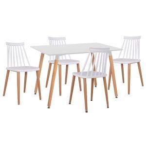 КОМПЛЕКТ МАСИ И СТОЛОВЕ 5 ЧАСТИ MINIMAL HM21172 MDF ПЛОТ В БЯЛО - РАМКИ В ЕСТЕСТВЕН ЦВЯТ НА ДЪРВО