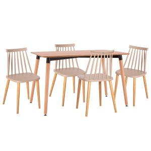 КОМПЛЕКТ МАСИ И СТОЛОВЕ 5 ЧАСТИ VANESSA HM21181 MDF ПЛОТ И РАМКИ В ЕСТЕСТВЕН ДЪРВЕСЕН ЦВЯТ - ПОЛИПРОПИЛЕН В КАПУЧИНО